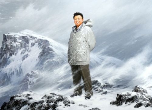 Ким Чен Ир на горе Пэкту. Репродукция картины корейского художника