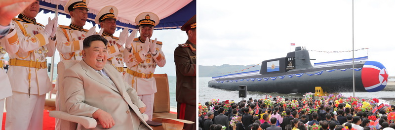 Уважаемый товарищ Ким Чен Ын на церемонии спуска на воду новой подводной лодки. Сентябрь 2023 года.