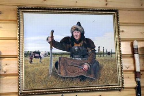 Егор Афанасьевич в доспехах якутского боотура