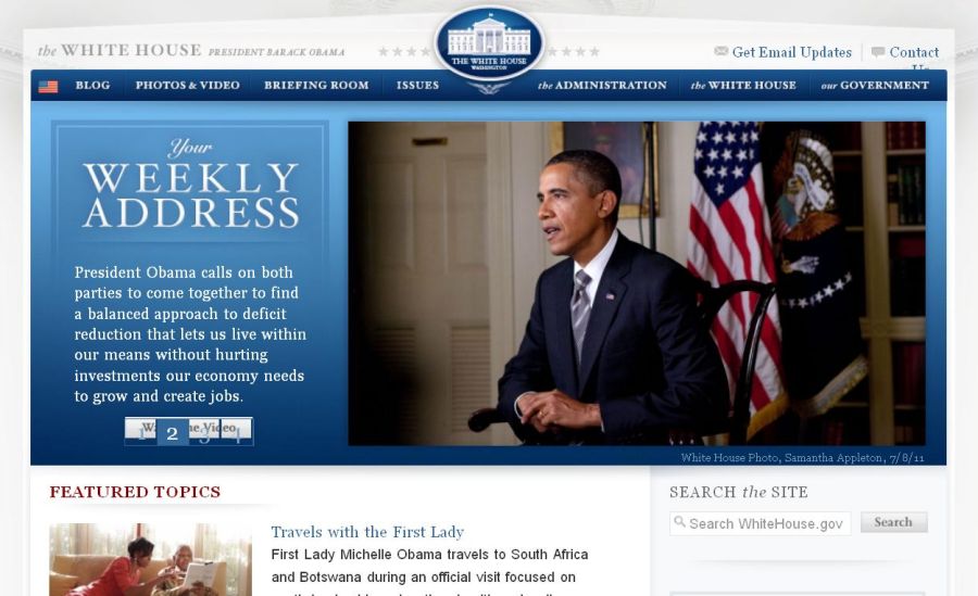 Настоящий сайт администрации президента США http://www.whitehouse.gov/